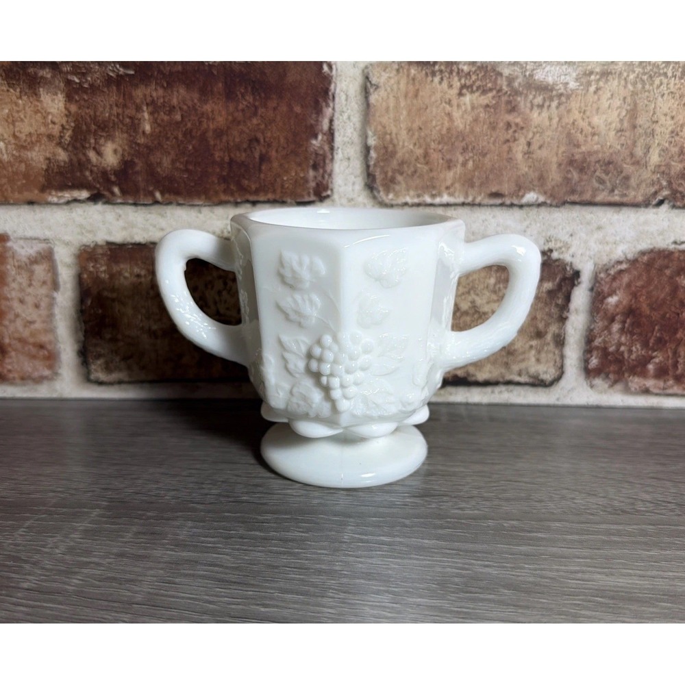 Vtg Westmoreland Milk Glass Paneled Grape Sugar Bowl